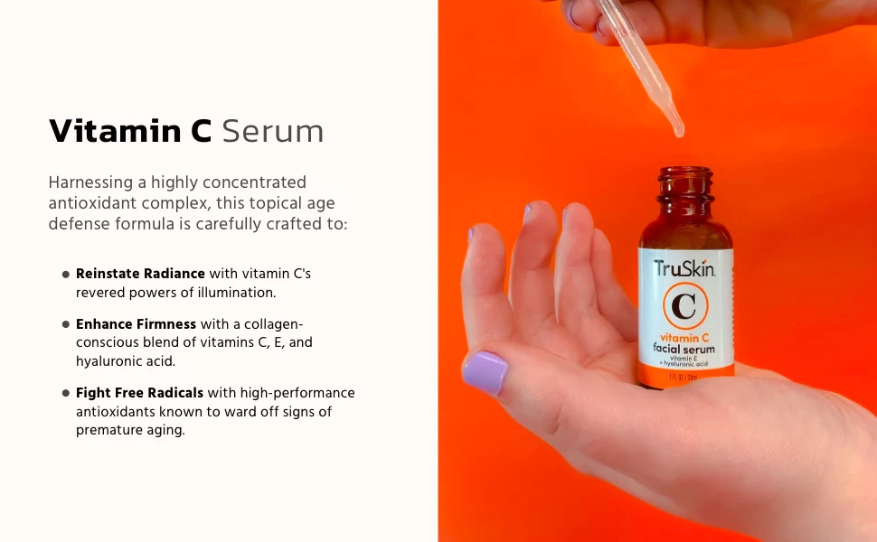 TruSkin Vitamin C Face Serum, Anti Aging Facial Serum with Vitamin C,  Hyaluronic Acid, Vitamin E & More, Brightening Serum for Dark Spots, Even  Skin