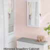 Wall Mounted Jewellery Cabinet Mirror with Storage Lockable Mirrored Cabinet White - Image 3