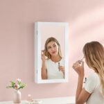 Wall Mounted Jewellery Cabinet Mirror with Lockable Storage White