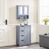 Bathroom Mirror Storage Cabinet Modern Toilet Cupboard Grey - Image 3