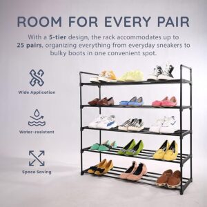 5 Tier Heavy Duty Metal Shoe Rack in Black