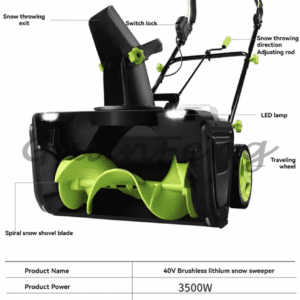 3500W 40V Brushless Electric Snow Plow Thrower Cordless Snow Sweeper Clean Street Courtyard Snow Shoveling Snow Remover Machine