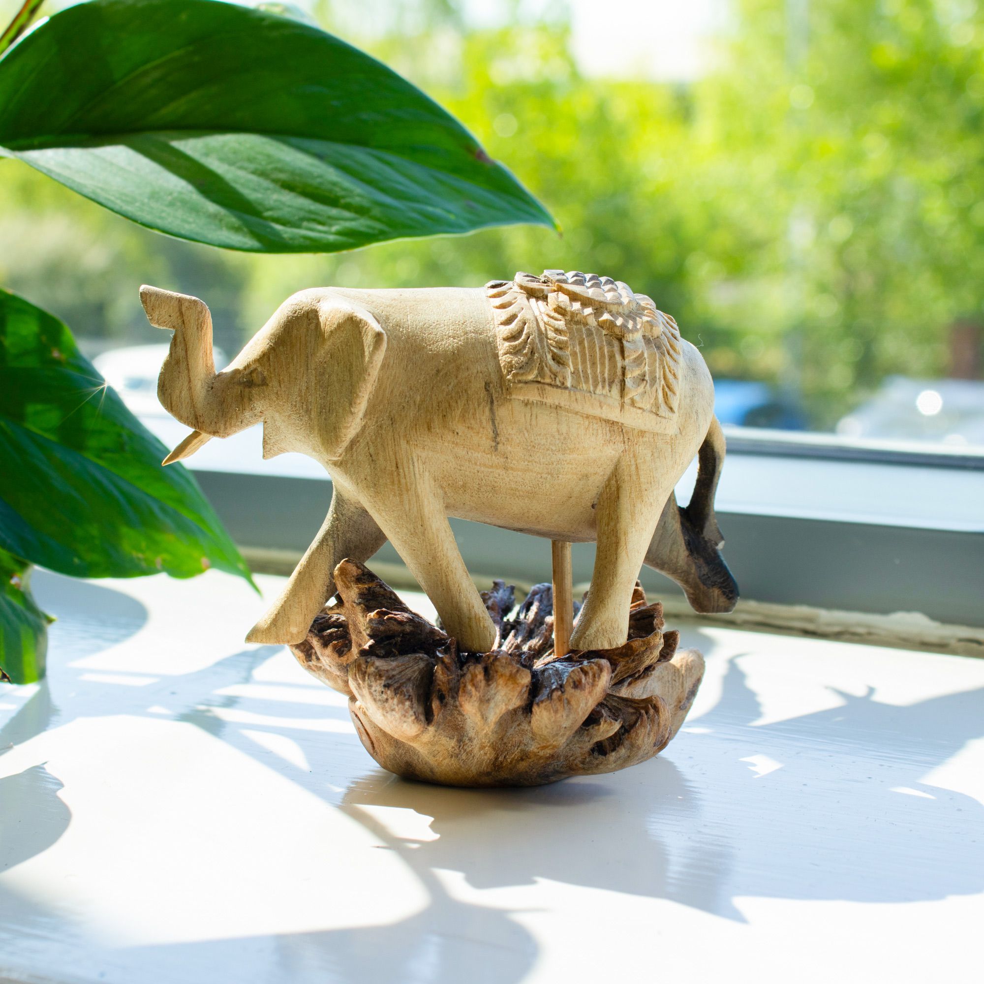 Handmade Parasite Wood Art Carving - Elephant Walking - Image 2
