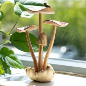 Handmade Parasite Wood Art Carving – Set of 4 Large Mushrooms