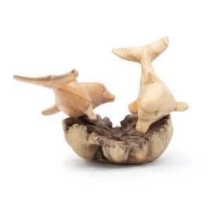 Handmade Parasite Wood Art Carving – Dolphins in Play
