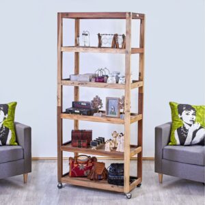 Six Shelf Display with Casters – Recycled Wood