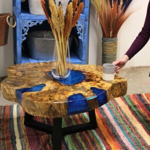 Tamarind and Resin Coffee Table – Sky Blue