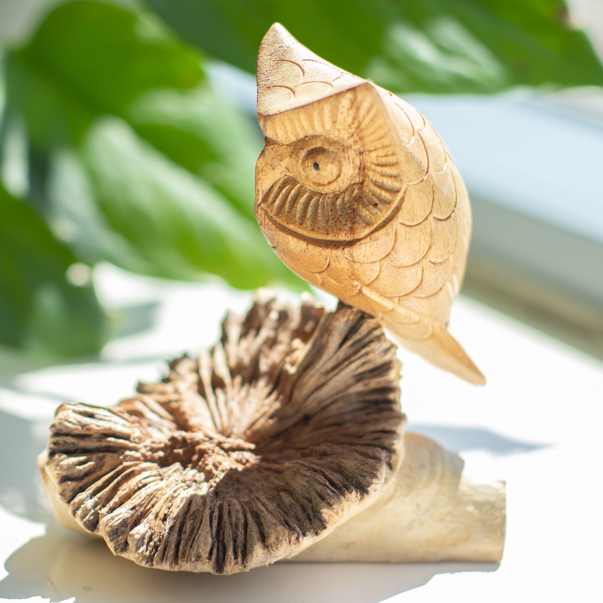 Handmade Parasite Wood Art Carving - Owl Watching - Image 3