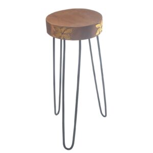 Albasia Wood Plant Stand – Natural & gold detail