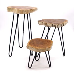 Set of 3 Gamal Wood Plant Stands – Whitewash