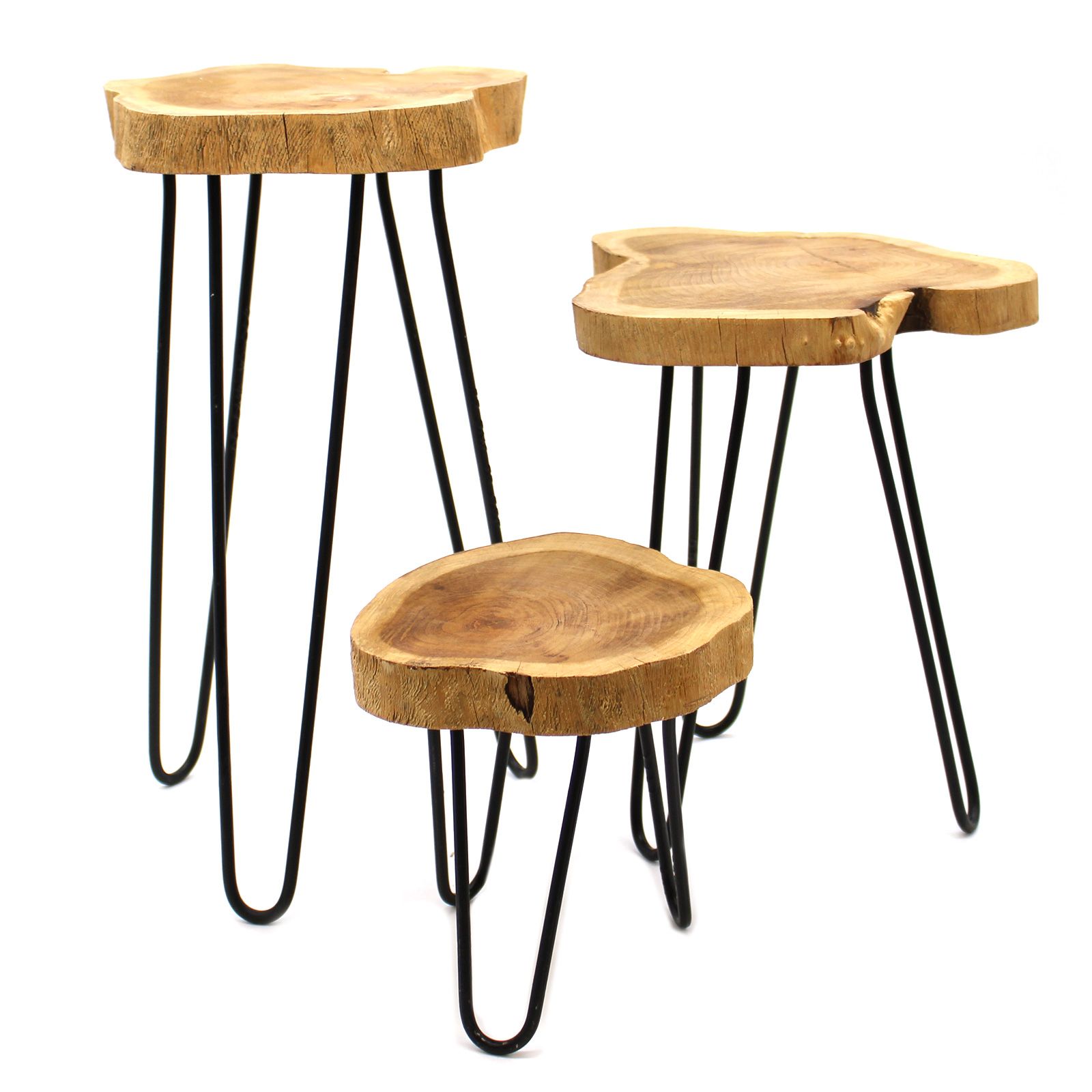 Set of 3 Gamal Wood Plant Stands - Natural - Image 3