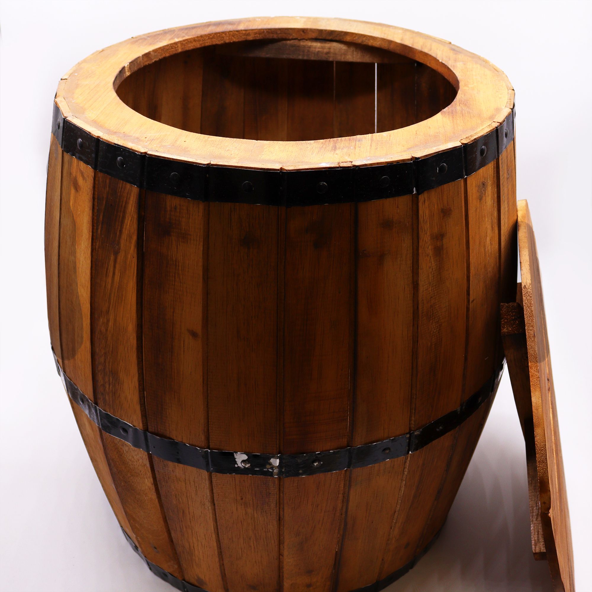Beer Barrel Table & Parasol Stand – Natural Wood 60 x 48.5 cm - Image 3