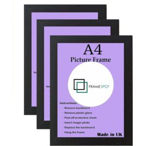 Frame Spot A4 Black Photo Frames Set of 3 (21 x 29.7 cm) | Portrait & Landscape Picture Frames | Styrene Wall Mount Frames for Living Room, Gallery & Home Décor