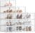 FRAMESPOT Clear Shoe Boxes, Set of 12 Shoe Storage Organsiers, Stackable, Breathable, and Foldable, for Max. UK Size 11, Display Trainers, High Heels, Transparent and White LSP106W12