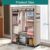 Canvas Wardrobe for Bedroom, Fabric Wardrobe Clothes Storage with 6 Shelves and Hanging Rail, Light Coffee Portable Wardrobe with 4 Side Pockets